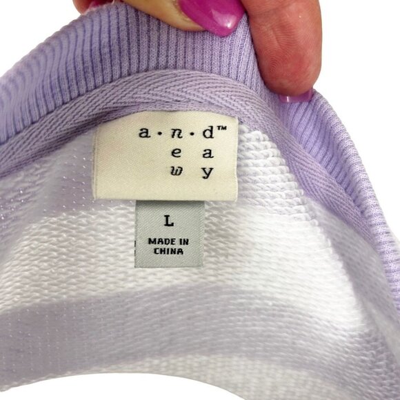 A NEW DAY PURPLE WHITE STRIPE TIE SIDE GROMMET SWEATSHIRT TOP - L - Picture 4 of 4